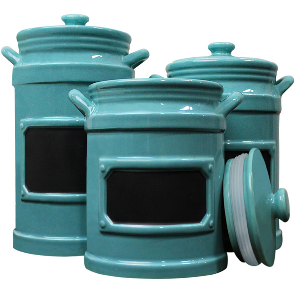 Blue Donuts Blue Donuts 3 Piece Ceramic Canister Set With Chalk Board - Turquoise BD3935478